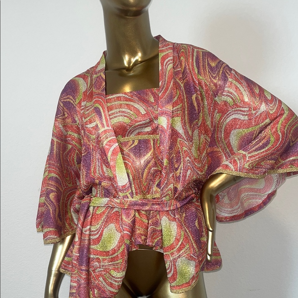 Vanita Rosa France Sparkling Multicolor Lurex Swirl Kimono and Tube Top Set